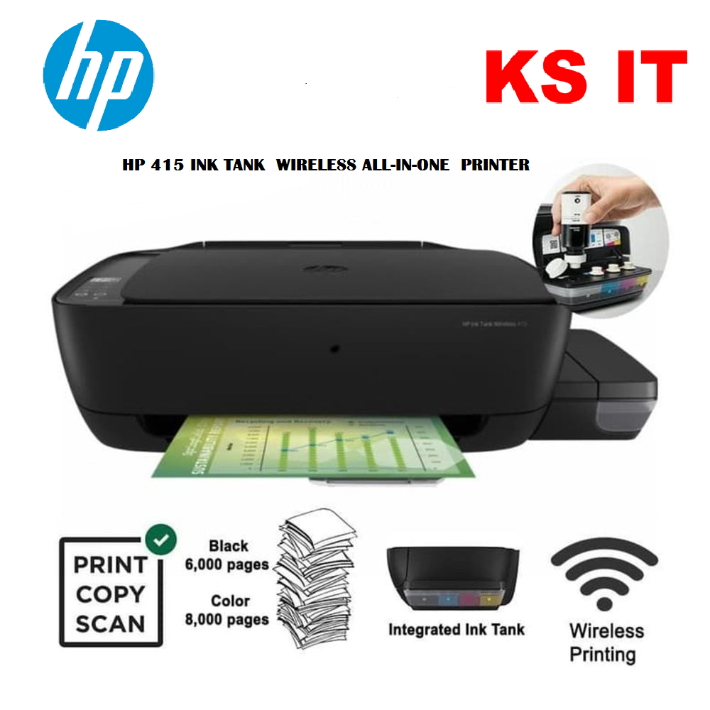 HP AIO Printer Ink Tank Wireless 415 ( Print, Scan, Copy, Manual Duplex )