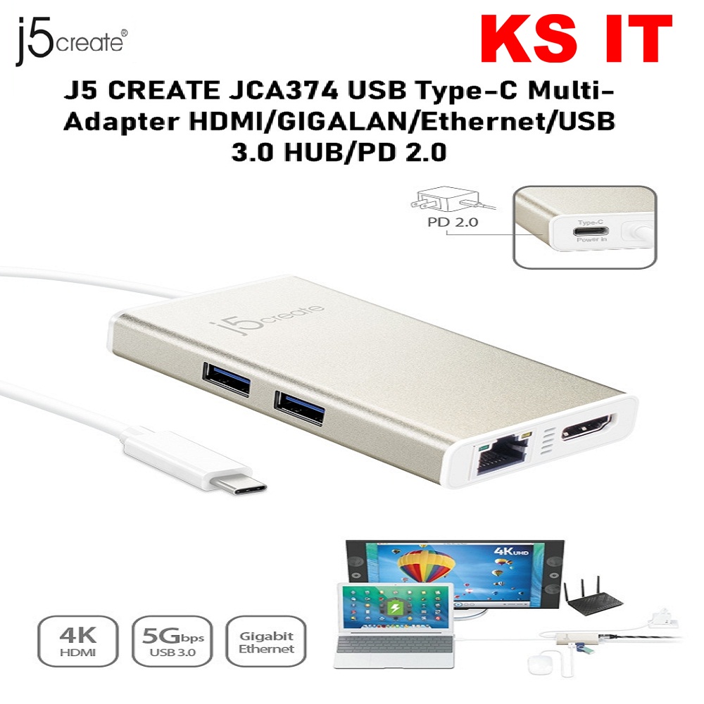Tegen de wil pomp Junior J5 CREATE JCA374 Type-C TO HDMI, GIGALAN & USB3.0 Multi Adapter