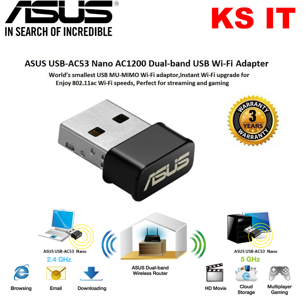 Segundo grado Qué Permanente ASUS USB-AC53 AC1200 DUAL-BAND USB NANO WIFI ADAPTER