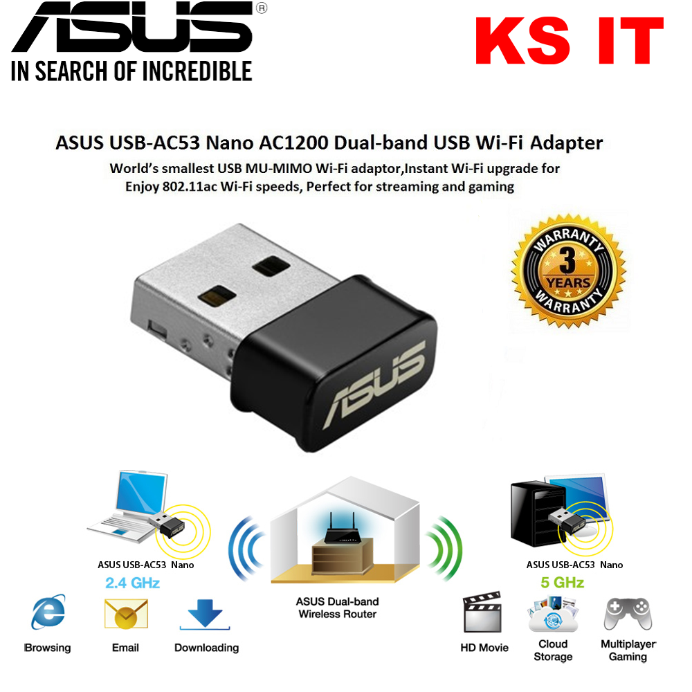 Migration Passende Forbedre ASUS USB-AC53 AC1200 DUAL-BAND USB NANO WIFI ADAPTER